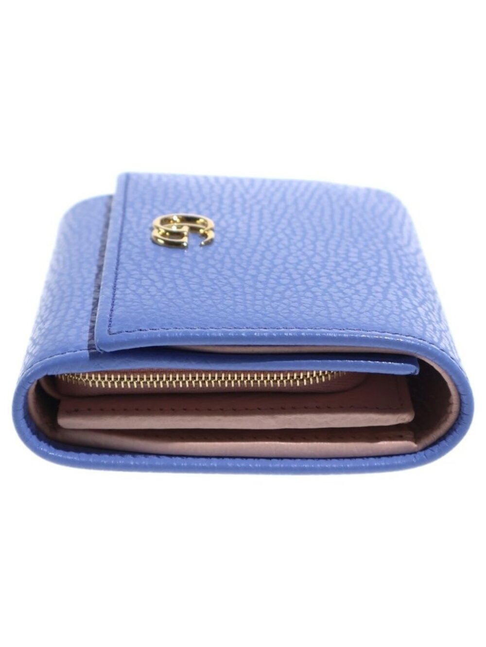 Gucci GG Marmont Bifold Wallet Trifold Coin Case Blue Purple Pink Leather Gold - Picture 3 of 6